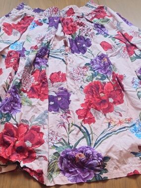 Philosophy Floral Skirt in Red & Purple on Blush, Medium.